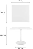 Lippa 36" Mid-Century Modern Dining Table with Square Top and Pedestal Base in White
