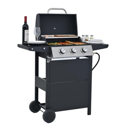 3-Burner Propane Gas Grill, 26,000 BTU Stainless Steel BBQ Grill with Porcelain-Enameled Cooking Grates, Built-In Thermometer, Side Shelf & Wheels for Patio and Backyard