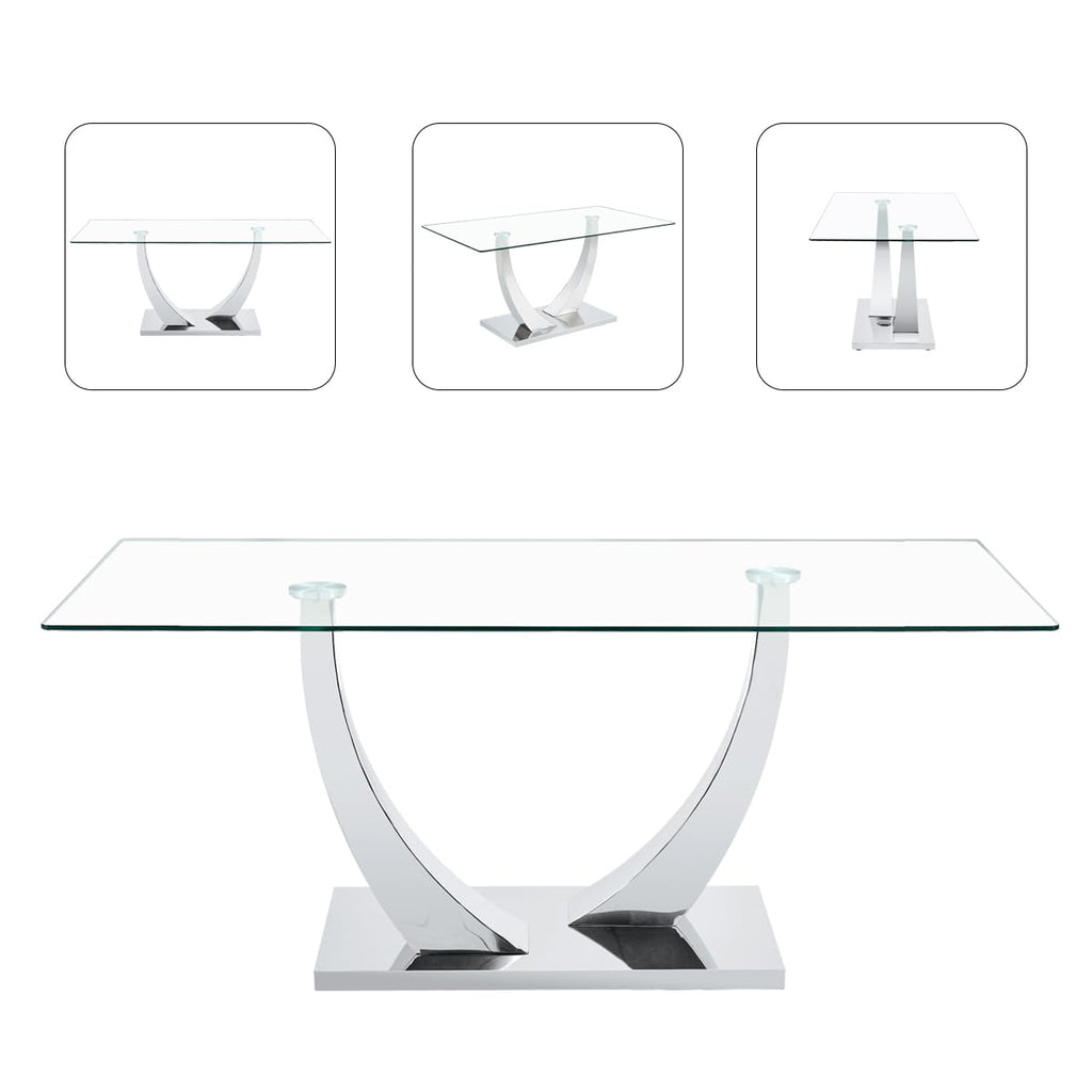Glass Dining Table Set for 6, 71" Modern Dining Table Set for 6