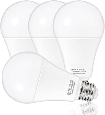 Indoor Lighting 4Pack LED Lights Bulb E26 23W Lamp Equivalent Medium Screw Light Bulbs A21 2500 Lumens Daylight 5000K