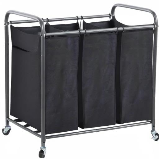 Laundry Sorter 3 Section, 3 Bag Clothes Hamper, Rolling Laundry Cart Basket with Heavy Duty Lockable Wheels and