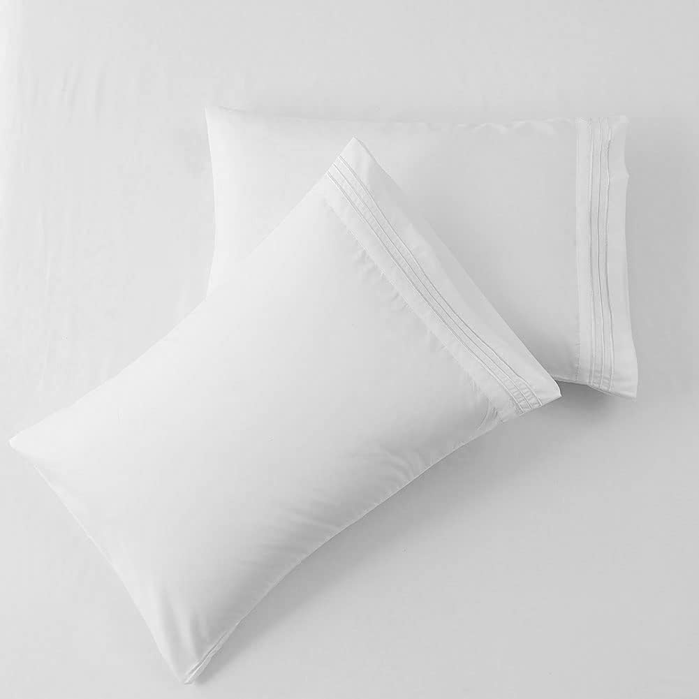 Bed Sheet Set Super Soft Microfiber 1800 Series Luxury Egyptian Sheets 16-Inch Deep Pocket Wrinkle and Hypoallergenic-4 Piece(Queen White)