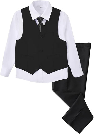 Boys 4 Pieces Suits Slim Fit Kids Vest Pants Sets Formal Dresswear for Boy