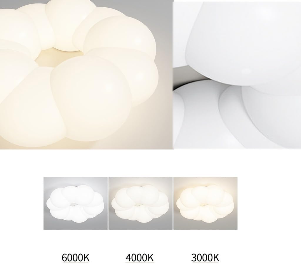 Cream Cloud Flush Mount Ceiling Light, White Petal LED Bedroom Lamp, Flower Shape Fixture for Kids Room, Nursery