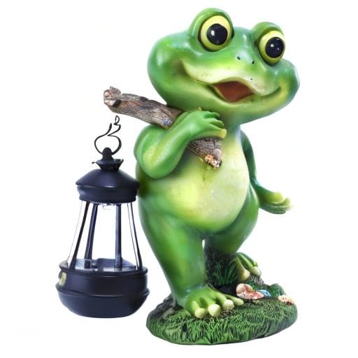 Outdoor Frog Garden Decor: 11'' Yard Decoration with Solar Lantern Funny Frog Statue Gifts for Women Mother's Day