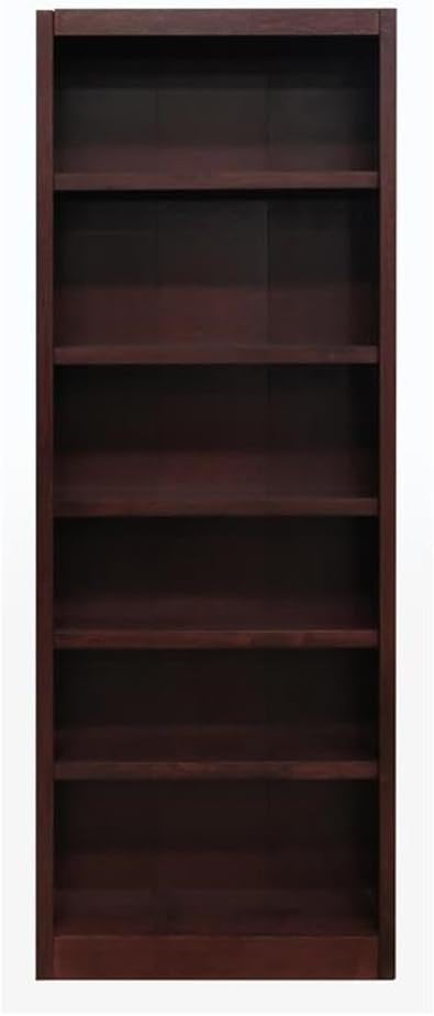 Traditional 84" Tall 6-Bookshelf Wood Bookcase, Cherry Finish, Solid Wood Veneer and Molding, Adjustable and Fixed