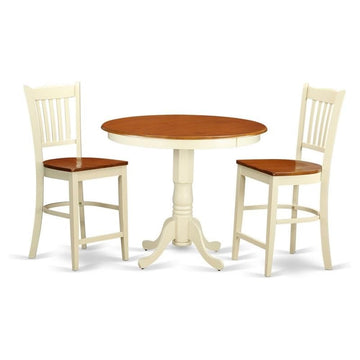 3 Piece Kitchen Counter Height Dining Table Set Contains a Round Pub Table with Pedestal and 2 Dining