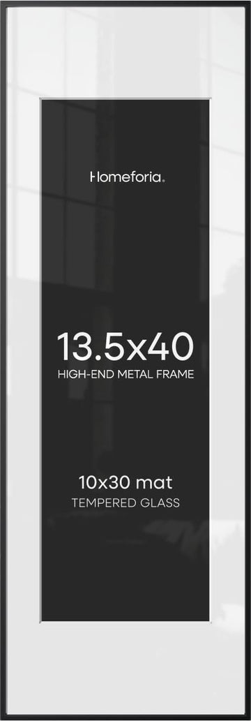 13.5x40 Black Picture Frame, High-End Metal, 10x30 Mat, Glass