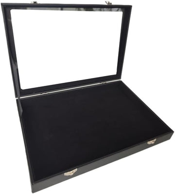 Wooden Jewelry Organizer Tray Box with Clear Lid, Travel Rectangle Organization Storage Box with Metal Clasp, Velvet
