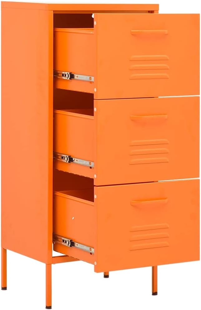 3-Drawer Metal Storage Cabinet, Modern Orange Accent Chest with Smooth Ball-Bearing Slides, Sturdy Steel Organizer