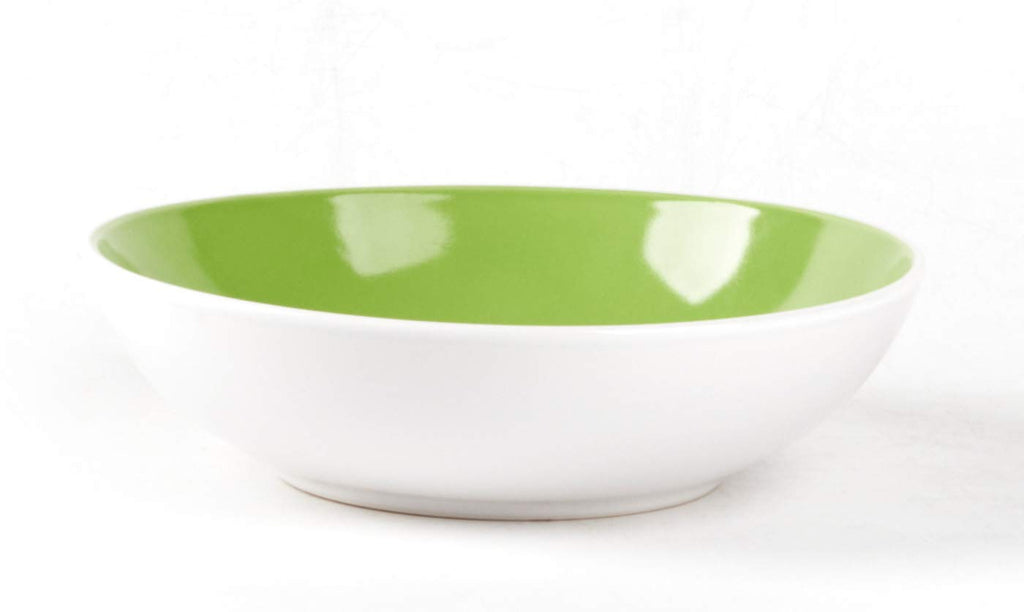 Stoneware Coupe Shape Dinnerware Set, Outside White + Inside Bamboo Color