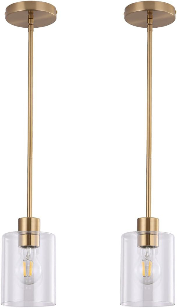 Brass Pendant Lights Kitchen Island,Modern Farmhouse Clear Glass Pendant Light,Gold Light Fixture Kitchen Pendant