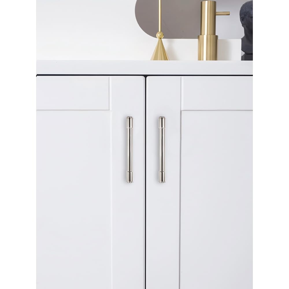 Solid Heavy Duty Jasper Cabinets Pulls 10 Pack Polished Nickel 5 inch Hole Centers Cupboards Handles Modern Kitchen