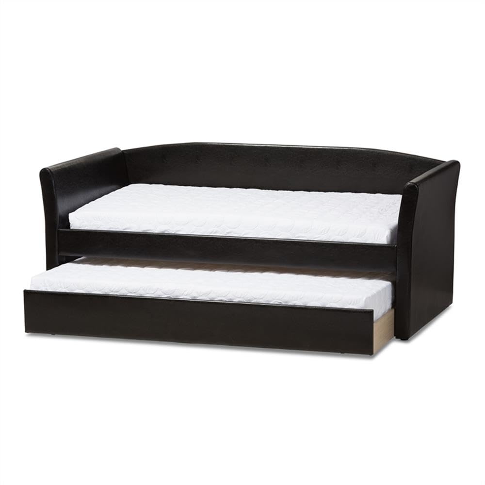 Camino Faux Leather Daybed with Trundle in Black
