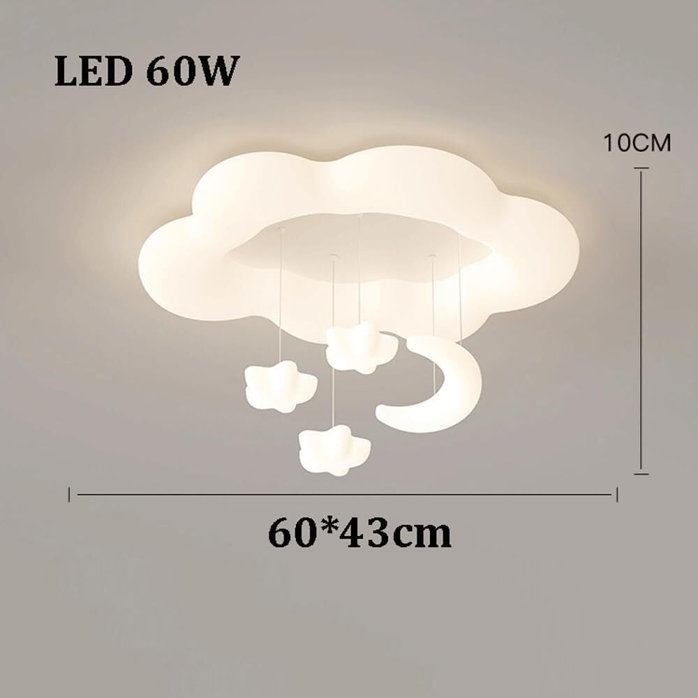 23.62 X 16.93 Inches Modern Milk White Cloud Kids Bedroom Ceiling Light, LED Flush Mount Nursery Ceiling Lamp, Moon