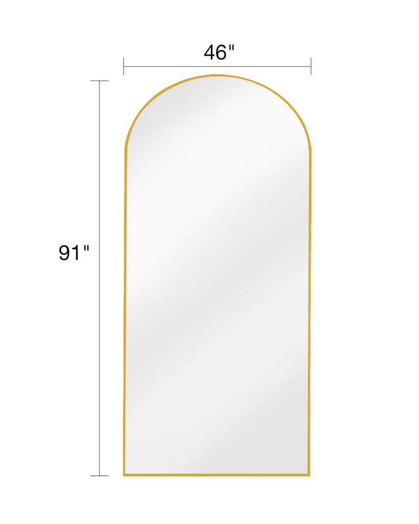 Full Length Floor Mirror, 91x46 Inch Oversized Arched Standing Mirror in Gold, Dressing Room - Elegant Freestanding