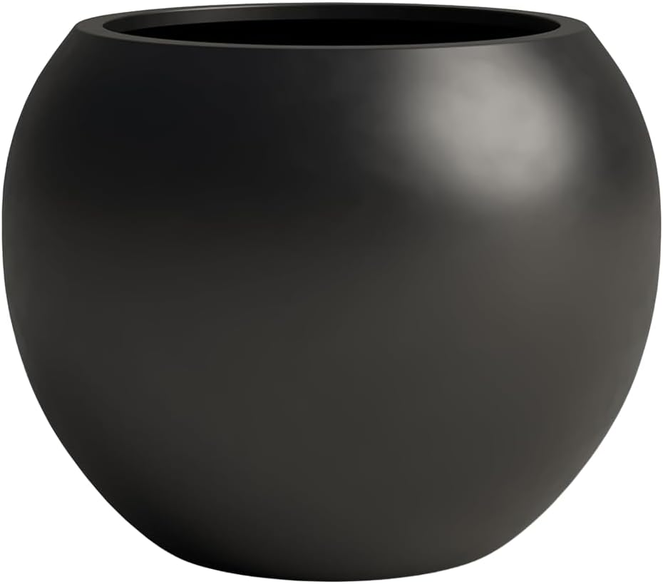 Wil&Vic89s Nova Round Fiberglass Planter 16.7H x21D Indoor Outdoor Black | Coco mat included, Large plant pot, Tree