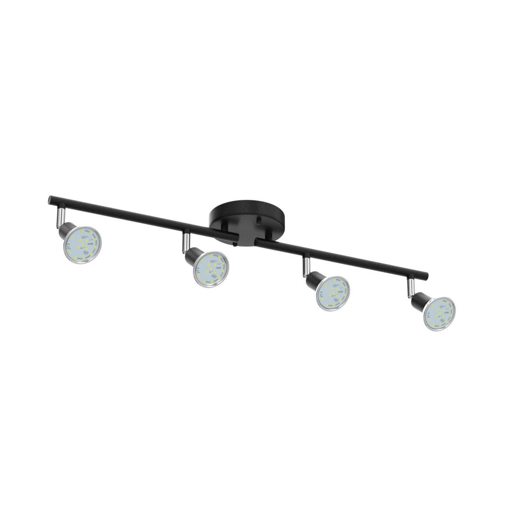LED 4 Light Track Lighting Kit, 24.8'' Black 4 Way Ceiling Spot Lighting, Flexibly Rotatable Head, Track Light