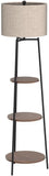 Floor Lamp, Standing Reading Light with Shelves and Fabric Shade, Modern Tall Pole Lamp