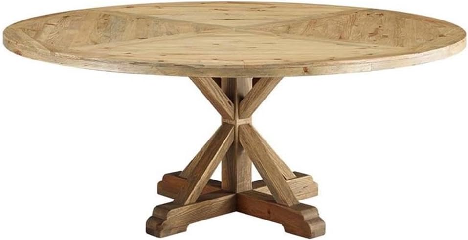 Stitch 71" Rustic Farmhouse Wood Round Kitchen and Dining Room Table, Brown