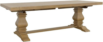 Florence - Pine Wood - Farmhouse Rectangular Dining Table with 2 Removable Leaves and Double Pedestal Base - Dining