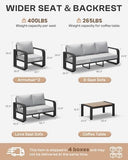5-Piece Aluminum Outdoor Patio Furniture Set - Conversation | Gray with Thick Cushions for Backyard, Garden & Porch