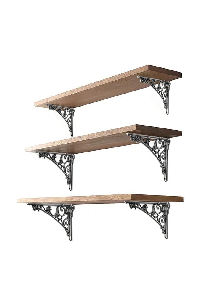 Decorative Shelf Bracket 8 inch, Rustic Antique Silver Brackets for Shelving, Heavy Duty Vintage, DIY Projects