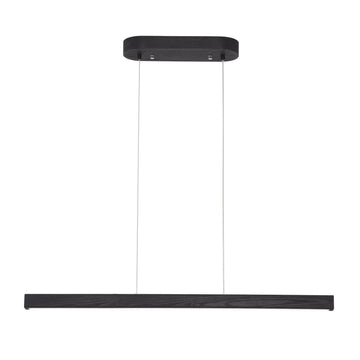 Black Wood Linear Pendant Light - Dimmable LED Chandelier with Remote, Modern Minimalist Lighting Islands, Dining