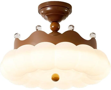 Modern Semi-Flush Mount Ceiling Light, Cloud Scalloped LED Fixture, 20.5 Inch Coffee Lamp, Eye Protection Design