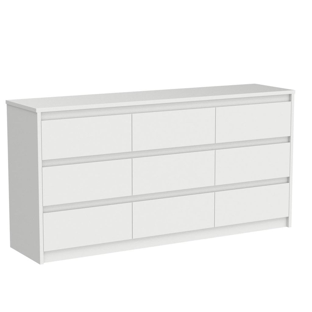 9 Drawer with Deep Drawers, Large Floor Wood Dressers & Chest of Drawers Handle Free, Modern White Long Dressers for