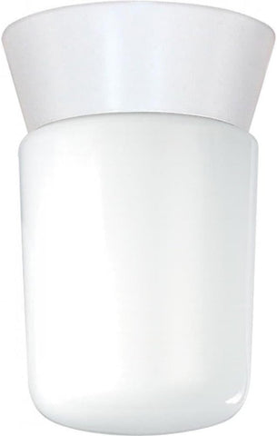 Utility Fixture Die Cast Aluminum Durable Outdoor Close to Ceiling Porch and Patio Light with White Glass Cylinder