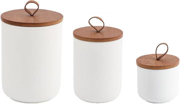 Kitchen Canister Set for Countertop, 9/28/45 oz Ceramic Food Storage Containers with Airtight Wood Lids - Set of 3