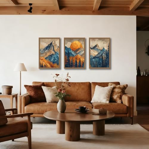 Mountain Wall Art Set of 3 Framed, Abstract Landscape Canvas Print Rainbow Mountain 16x24 Inches