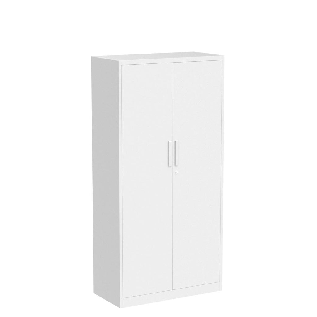 Steel Wardrobe Cabinet with 2 Doors, White Metal Locker Cabinet for Storage with Hanging Rod and 4 Shelves, Lockable