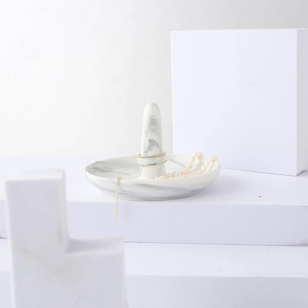 Marble Ring Dish Holder,Decorative Porcelain Trinket Jewelry Dish Tray for Rings Earrings Necklaces,4 inch,Engagement