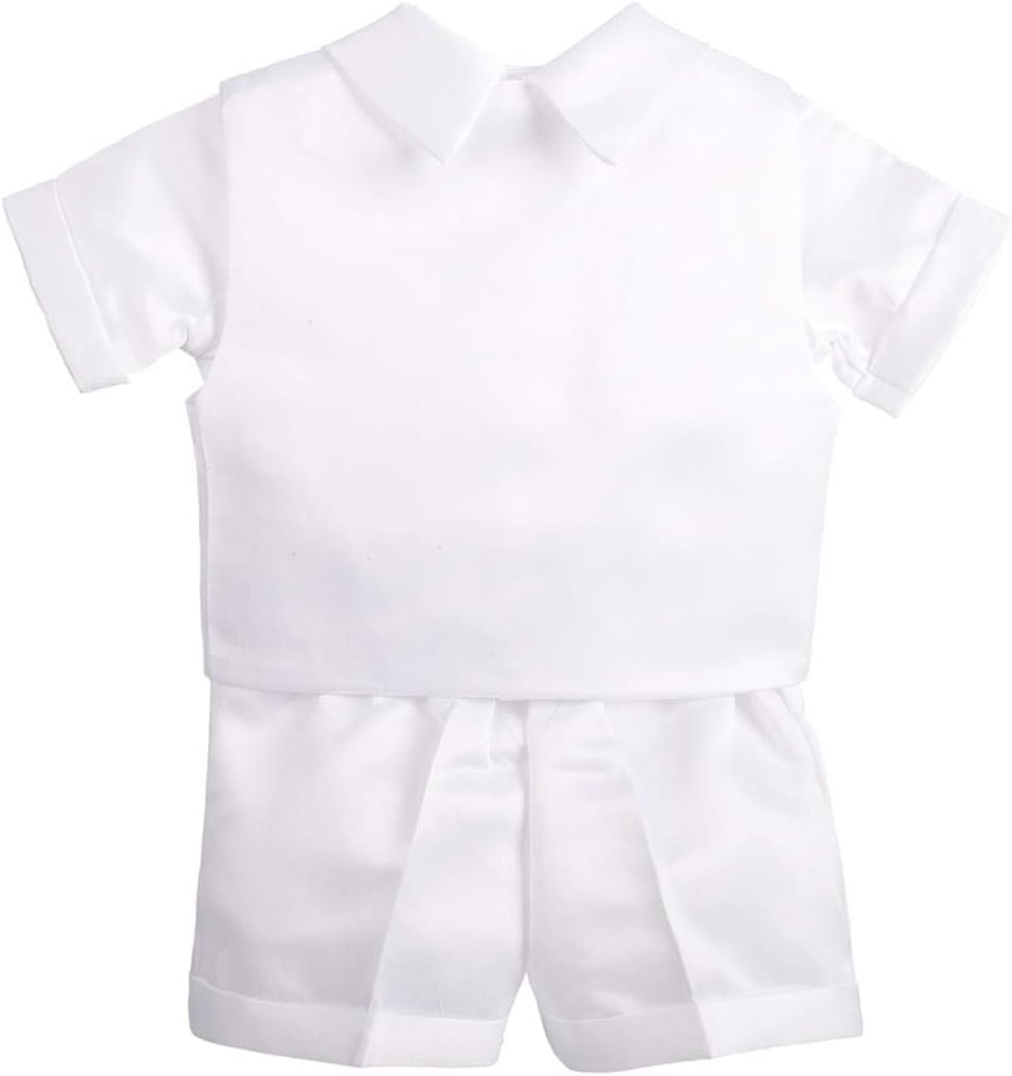 Baby Boys Christening Suit White Baptism Outfits with Bonnet