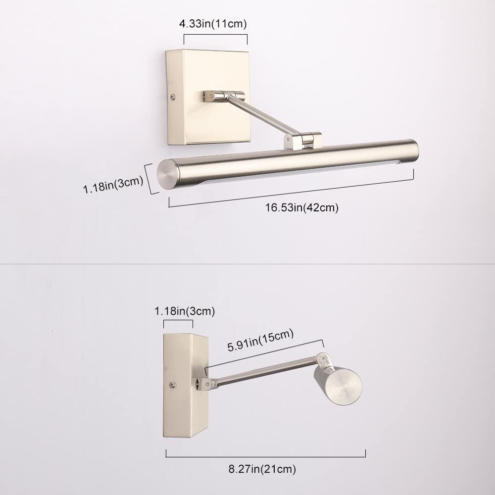 LED Picture Lights Hardwired Dimmable 16.53" Inch Artwork Display Lamp with Swing Arm 7W(45W Eqv.), Hardwired