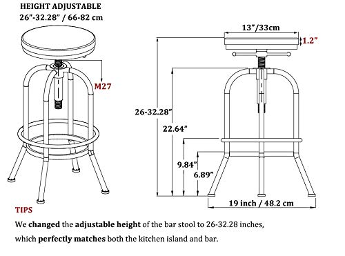 32 inch Vintage Industrial Bar Stool-Metal Wood Swivel Bar Stool-Retro Bar Height Stool-Counter Height Adjustable