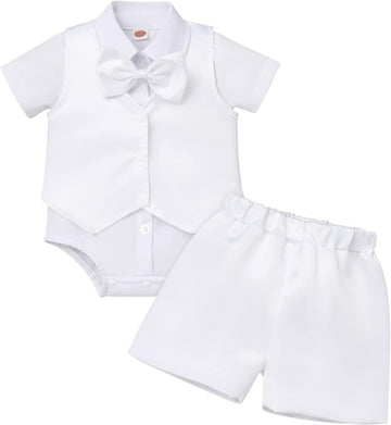 Baptism Christening Outfit for Baby Boys Formal Suit Bowtie Romper Vest Shorts Wedding Tuxedo Gentleman Set