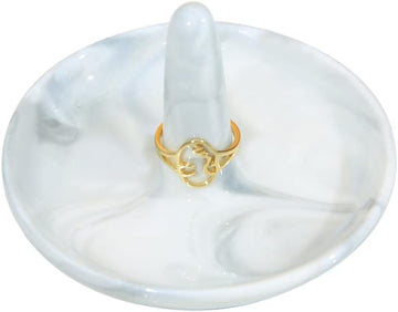 Marble Ring Dish Holder,Decorative Porcelain Trinket Jewelry Dish Tray for Rings Earrings Necklaces,4 inch,Engagement