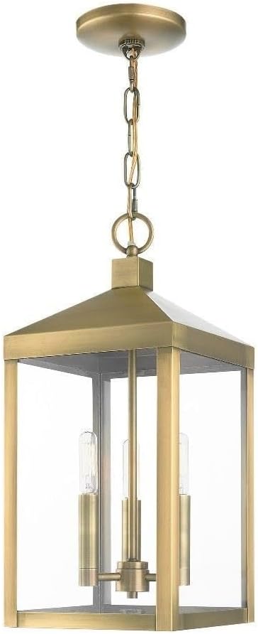3 Light Antique Brass Outdoor Pendant Lantern