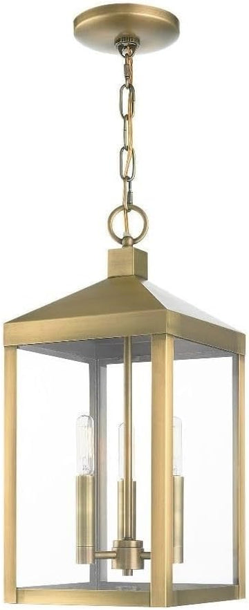3 Light Antique Brass Outdoor Pendant Lantern