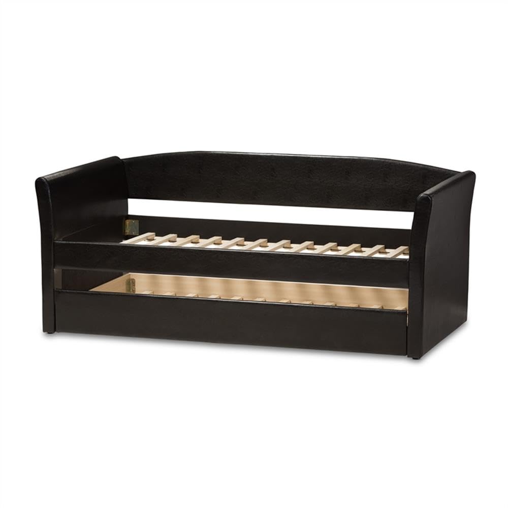 Camino Faux Leather Daybed with Trundle in Black