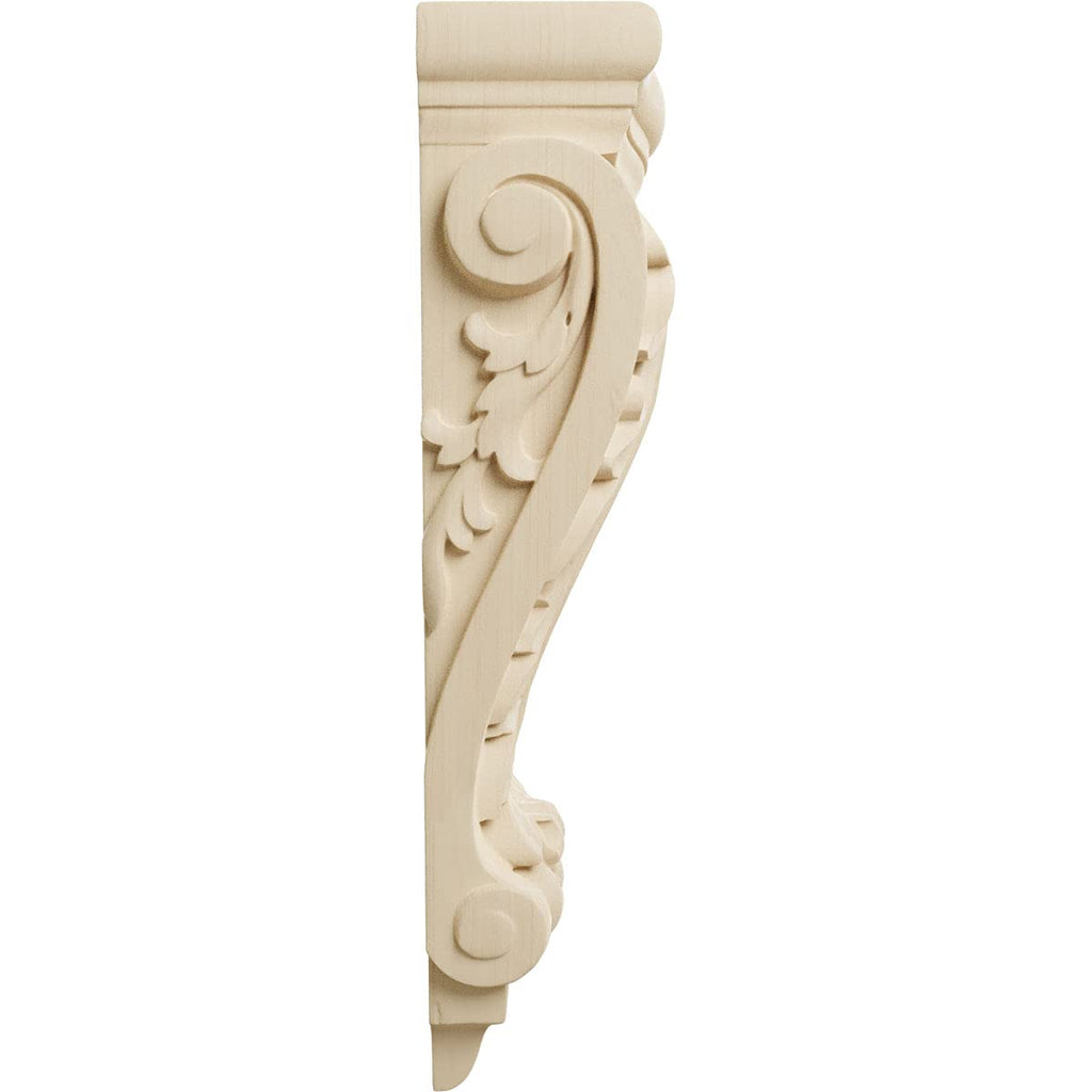 Medium Farmingdale Acanthus Pilaster Wood Corbels, 6 1/4"W x 3 1/8"D x 13 1/2"H, Rubberwood