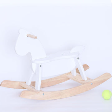 White Wooden Rocking Horse Funny for Toddlers (Ages 2-4) - Solid Rubber Wood, Smooth Surface for Creative Decoration