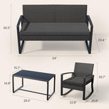 4-Piece Wicker Outdoor Patio Furniture Set - Rocking | Black for Patio, Garden & Porch