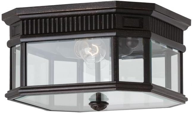 Cotswold Lane Outdoor Flush Mount Ceiling Lighting, 2-Light 120 Watts (12"W x 7"H), Bronze