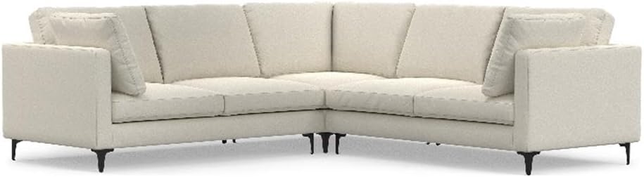 Corner Sectional Sofa, 102 in Wide, Cream Performance Fabric, Mid-Century Modern, Metal Legs, Seats 5