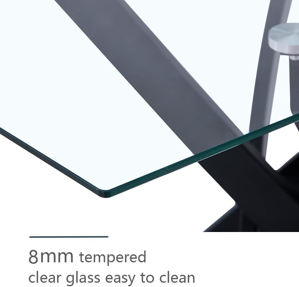 Tempered Glass Dining Table Set for 4, Modern 5-Piece Rectangular Kitchen Table Set with 4 Upholstered High-Back