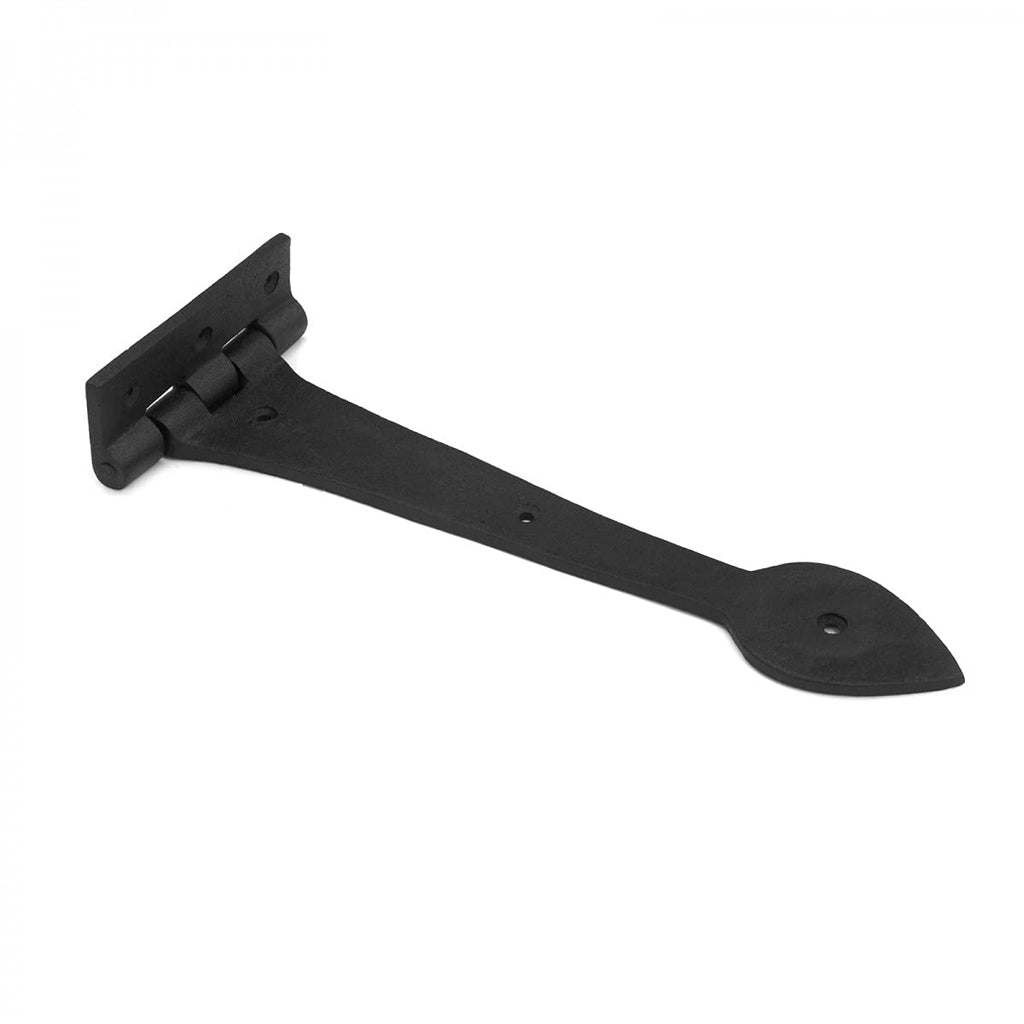 Strap Hinge 12 in. Spade Tip Black Wrought Iron Strap Gate and Door Hinges with Hardware Pack of 2